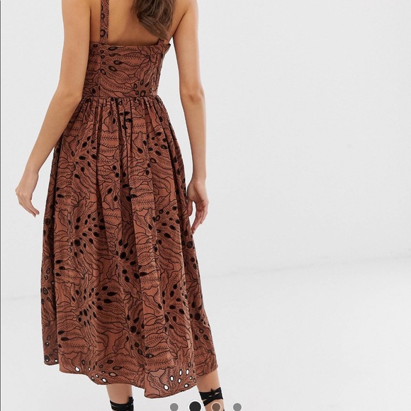 ASOS Brown Eyelet Bustier Midi Dress with Mismatch Buttons - New, never worn. - Picture 3 of 9